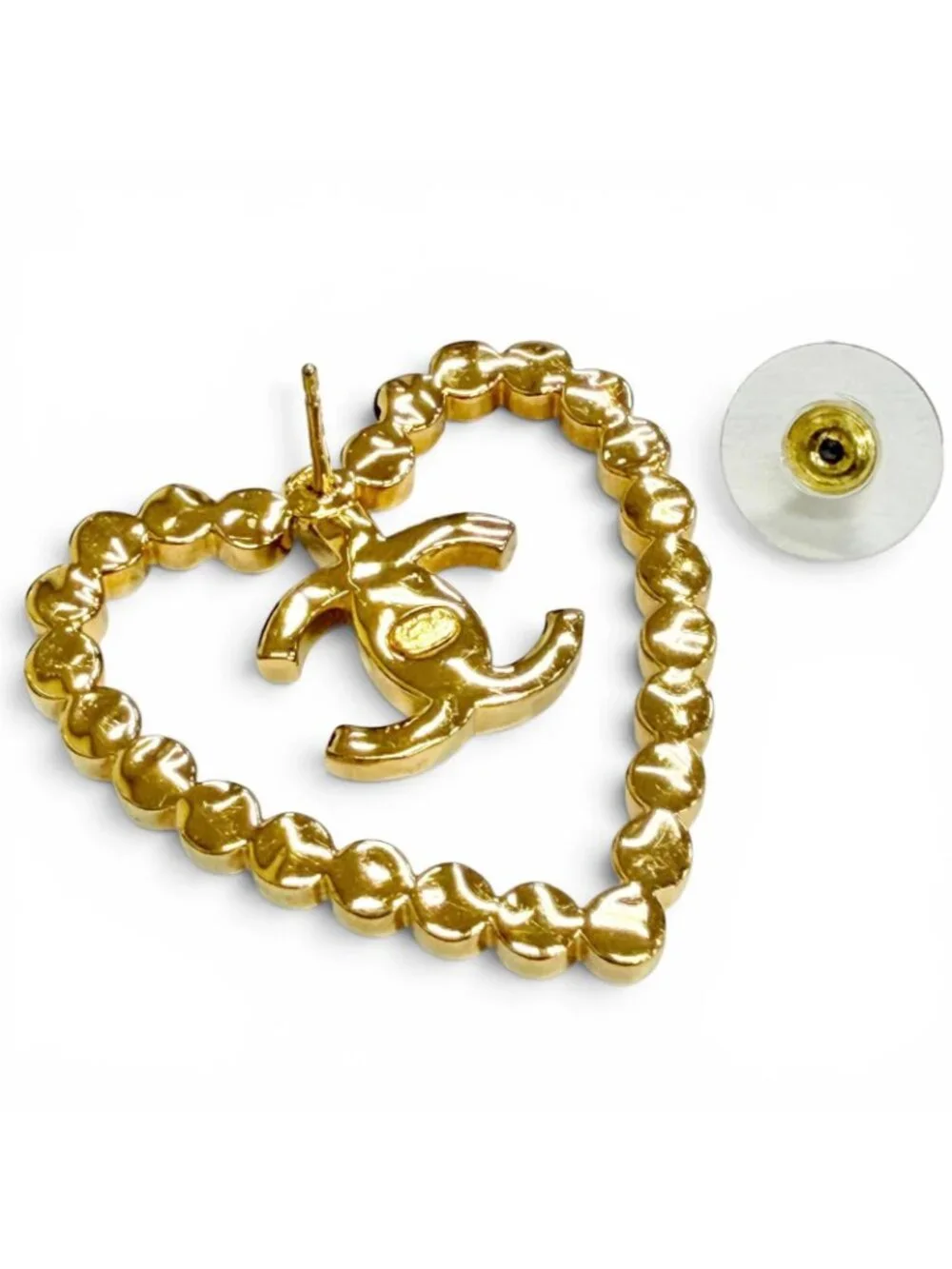 Chanel 23c CC Logo Heart Crystal Rhinestone Earrings Gold